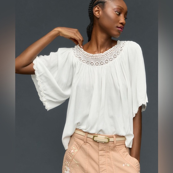 Anthropologie Tops - By Anthropologie Lace Trim Gauzy Swing Top - Large - NWT $78